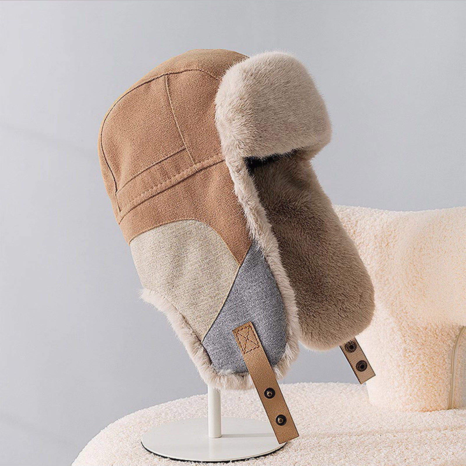 Cold Weather Hats for Men Women Russian Hat with Earflap Boys Fleece Sherpa Lined Windproof Thermal Warm Cap for Outdoor Hunting Motorcycle