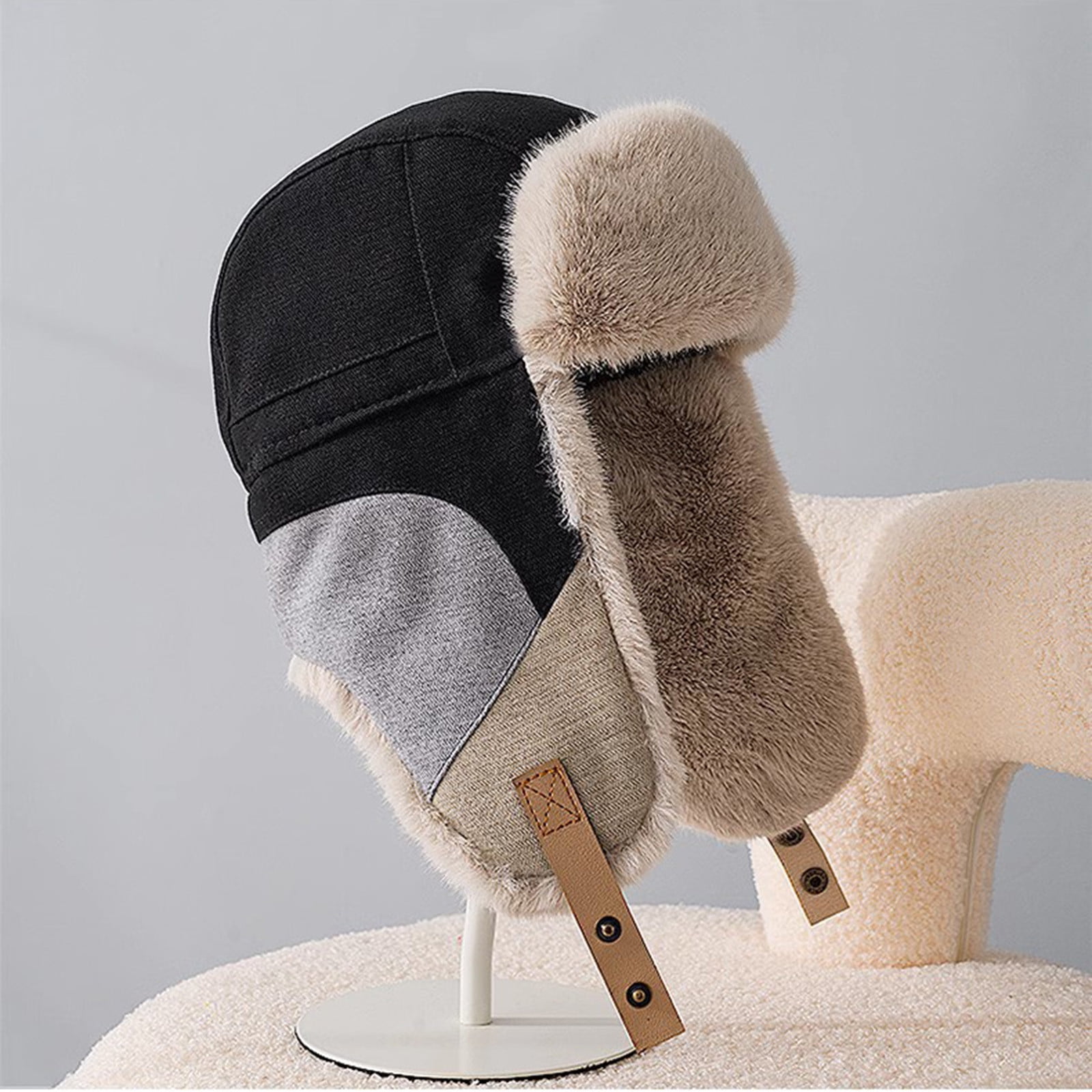 Cold Weather Hats for Men Women Russian Hat with Earflap Boys Fleece Sherpa Lined Windproof Thermal Warm Cap for Outdoor Hunting Motorcycle