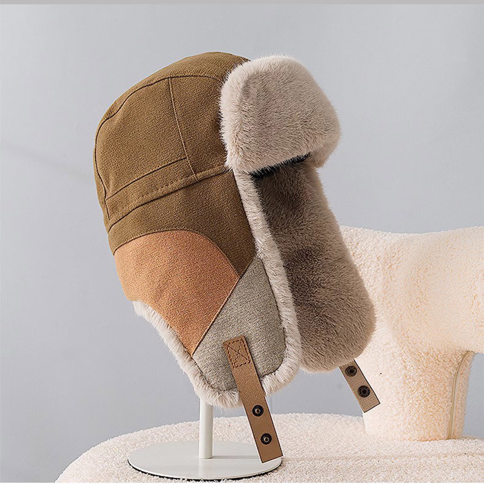 Cold Weather Hats for Men Women Russian Hat with Earflap Boys Fleece Sherpa Lined Windproof Thermal Warm Cap for Outdoor Hunting Motorcycle