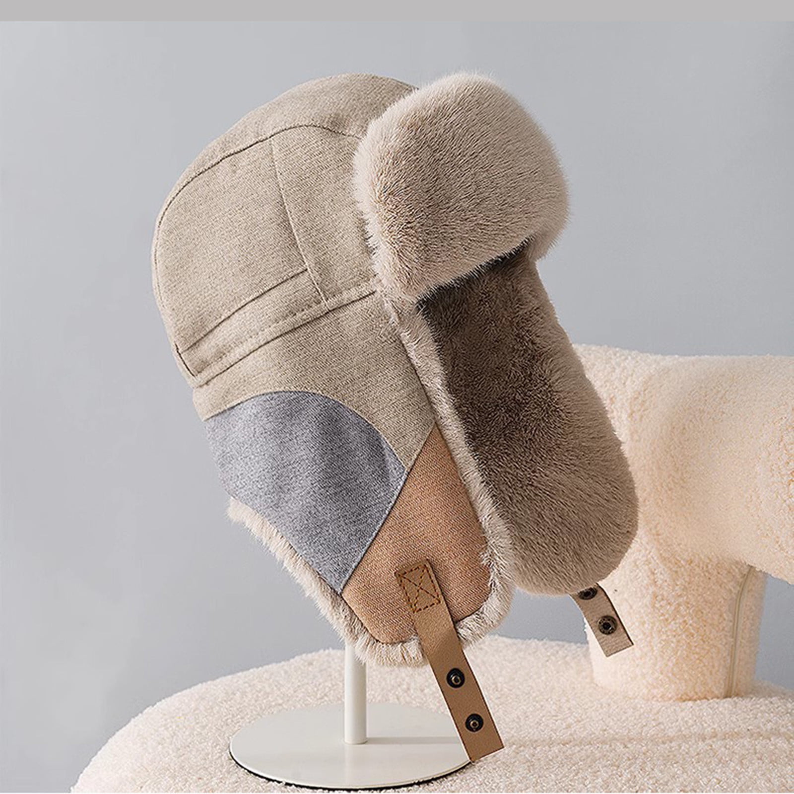 Cold Weather Hats for Men Women Russian Hat with Earflap Boys Fleece Sherpa Lined Windproof Thermal Warm Cap for Outdoor Hunting Motorcycle