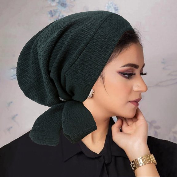 Cold Weather Headbands Women's Solid Color Crystal Linen Long Tail Headscarf Cap Cap Wavy Pattern Women's Hat