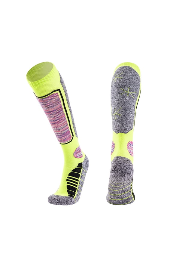 Cold Weather Hiking Socks, Knee High Wool Socks with Arch Support & Toe Protection, Warm Socks for Hunting, Ice Fishing & Work Fluorescent Green 1pcs