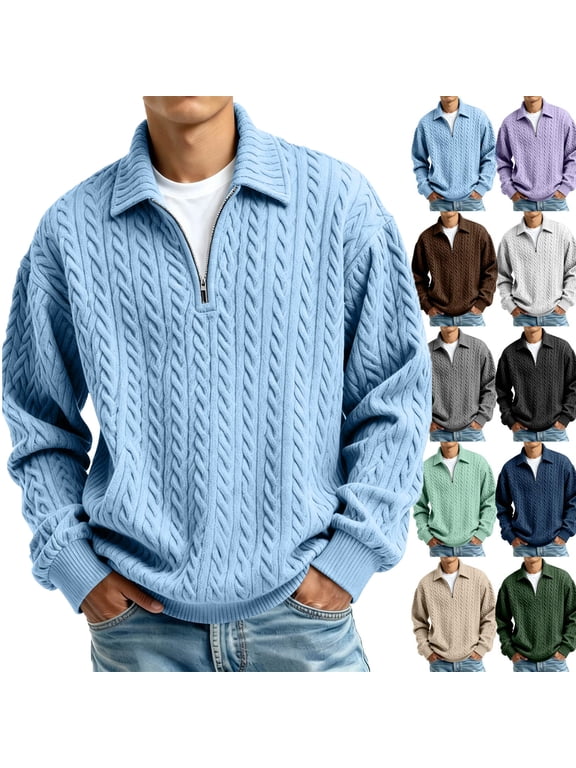 Cold Weather Mens Sweatshirt Quarter Zipper Sweatshirt No Hood Man Gym 1/4 Zip Long Sleeve Fashion Polo Sweaters Black XL