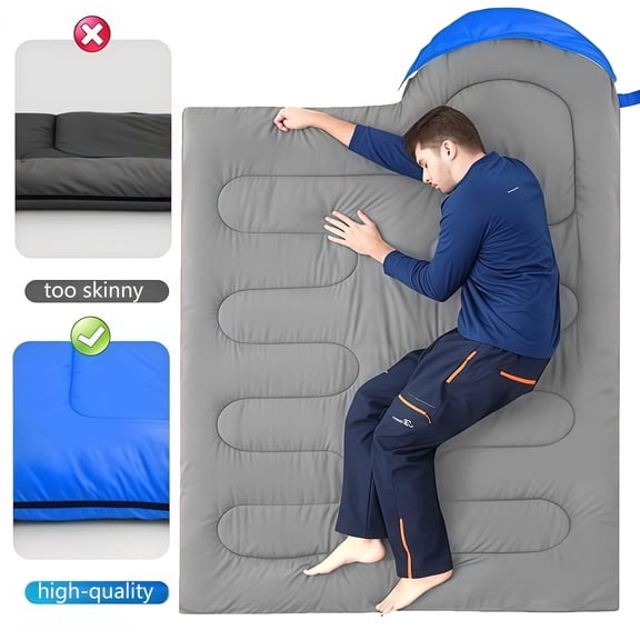 Cold Weather Sleeping Bag for Adults, 5F-32F, Lightweight, Waterproof with Heat Retention, Stuff Sack & Snag-Free Zipper | Ideal for Camping, Sleepovers,  Guests (Blue)