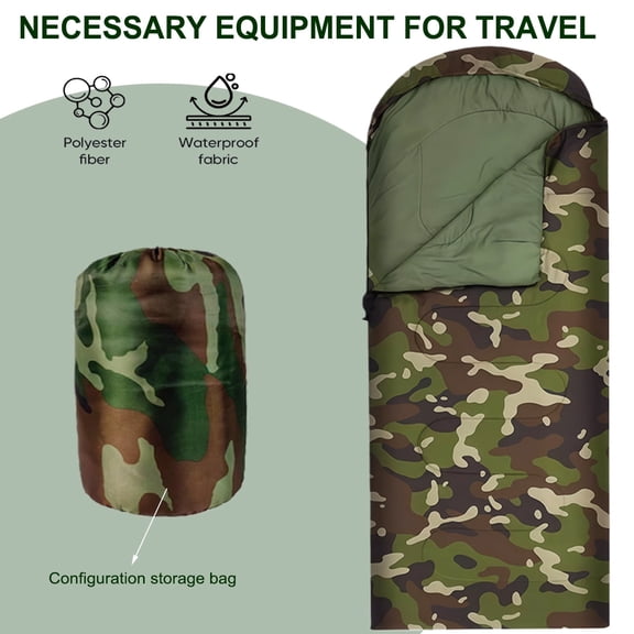 Cold Weather Sleeping Bag for Adults, 5F-32F, Lightweight, Waterproof with Heat Retention, Stuff Sack & Snag-Free Zipper | Ideal for Camping, Sleepovers,  Guests (Green)