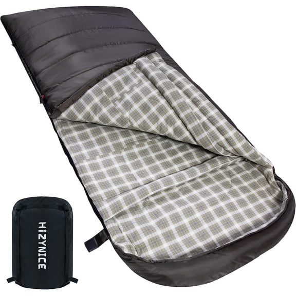 Cold Weather Sleeping Bag with 100% Cotton Flannel Lining XXL 0  F Rated Right Zip