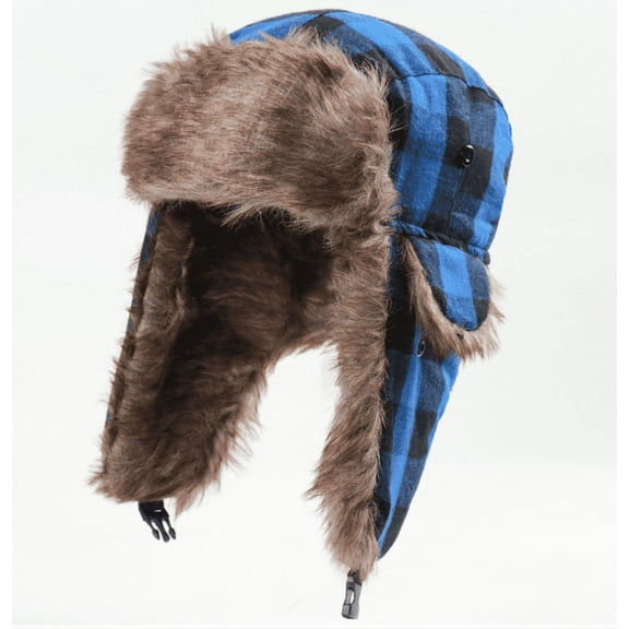 Cold Weather Winter Gear Russian Ushanka Cossack Trooper Hat Trapper Hunter Headwear Pilot Aviator Bomber Cap-Black Blue