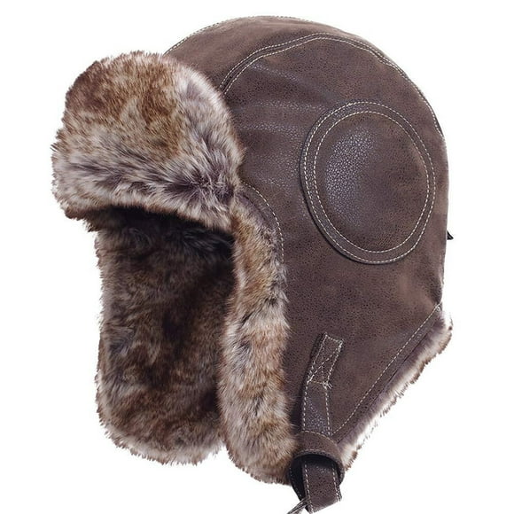 Cold Weather Winter Gear Russian Ushanka Cossack Trooper Hat Trapper Hunter Headwear Pilot Aviator Cap (R, Brown, L)