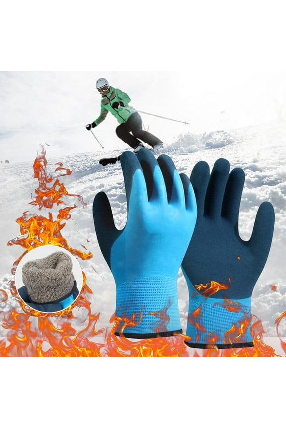 Cold Weather Work Gloves, Thermal Insulated Winter Gloves for Men & Women, Waterproof Windproof Non-Slip Grip, Blue Nylon Gloves for Outdoor Construction, Fishing, and Cold Storage