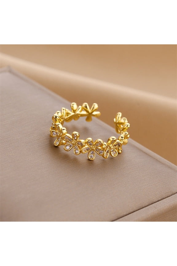 Copper Geometric Ring Gold-Plated Artificial Gemstones Circle Hand Jewelry Light Luxury Element Fashion Ring For Women