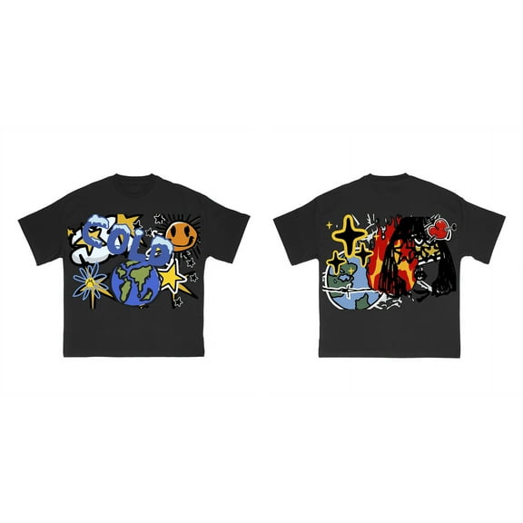 Vegas Print Collective Men's Cold World Tee Casual Black T-Shirt, Size L