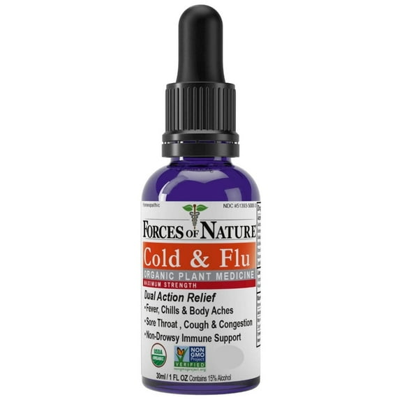 Forces of Nature Cold and Flu Maximum Strength 10ml Sublingual Dropper, Natural, Organic, Relieves Congestion, Sneezing, Aches