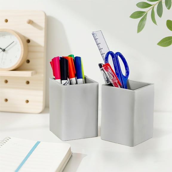 2-Pack Premium Silicone Pen Holders, Cool grey - Durable, Eco-Friendly Desk Organizer Set for Office & Home Use (2.7x2.7x3.9in)