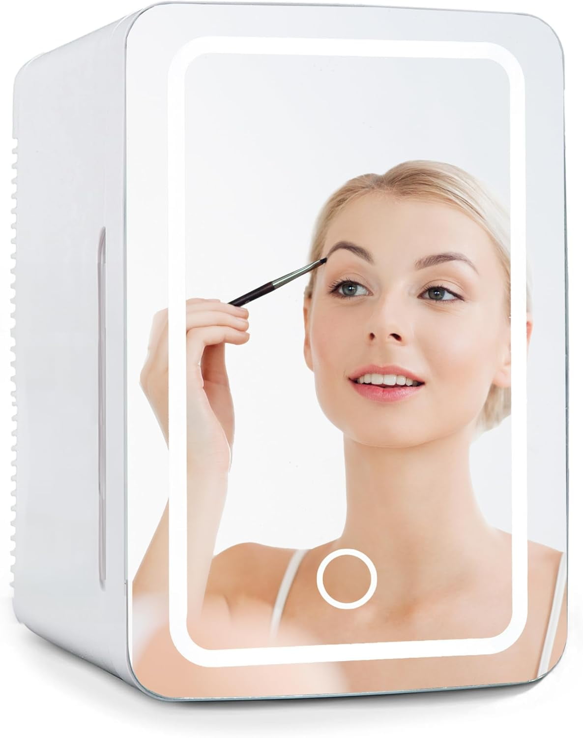 Coldbay Skincare Fridge with Mirror Door, LED Light, Cool and Warm Makeup Vanity Refrigerator