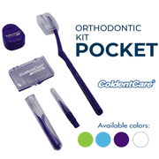 ColdentCare Orthodontic Kit Pocket - Compact and Complete Oral Care Set with Toothbrush, Floss, Wax, Threaders, Interdental Brush, and Case - Purple