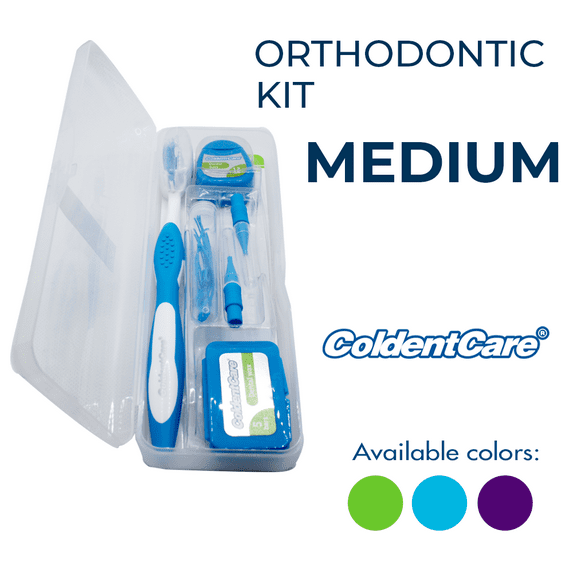 ColdentCare Orthodontic Oral Care Kit for Cleaning Brackets Braces, Includes Toothbrush and Cap, Travel Toothbrush, Dental Floss 12m, Dental Wax, Floss threaders Case - BLUE