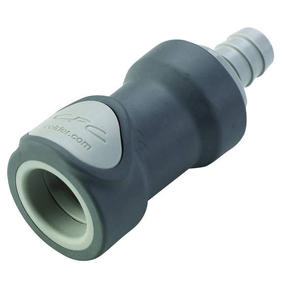 Colder NS6D17006 Polypropylene Tube Fitting, Coupler, Shutoff, In-Line, 3/8" Flow Coupler x 3/8"Barb CA2