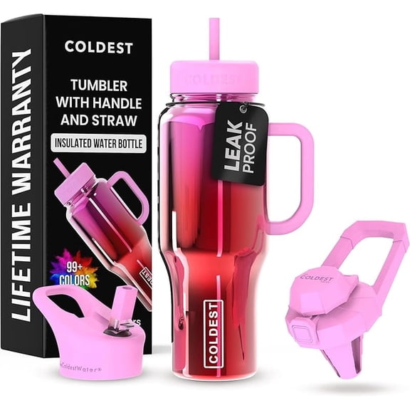 Coldest 40 oz Tumbler with Handle and Straw - 100% Spill Proof Tumbler with Straw (3 Lids) - Stainless Steel Insulated Leakproof Tumblers for Women & Men - Cup Holder Friendly - 46 oz (Purple Nova)