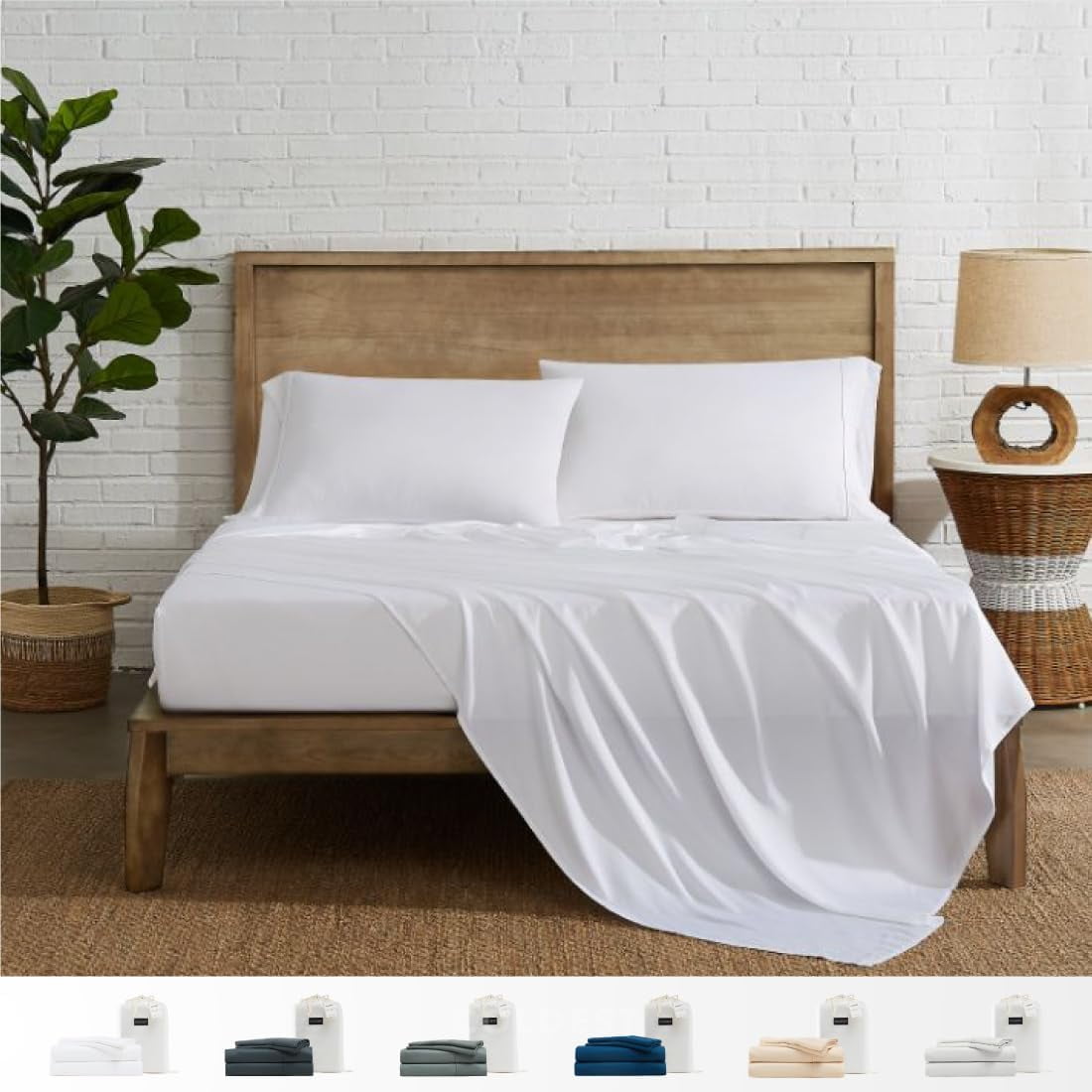 Coldest Bedding Sheets Pillowcases 100 Bamboo Deep Pockets Hotel Luxury Extra Soft Breathable Cooling Bed Sheets Fade Resistant Secure to Mattress Straps 5 Pieces California King White Walmart