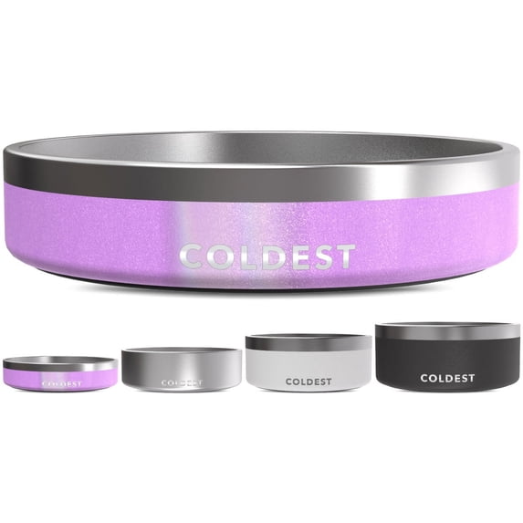 Coldest Dog Bowl - Stainless Steel Non Slip No Spill Proof Skid Metal Insulated Dog Bowls, Cats, Pet Food Water Dish Feeding for Large Medium Small Breed Dogs (21 oz, Saturn's Moon Purple Glitter)
