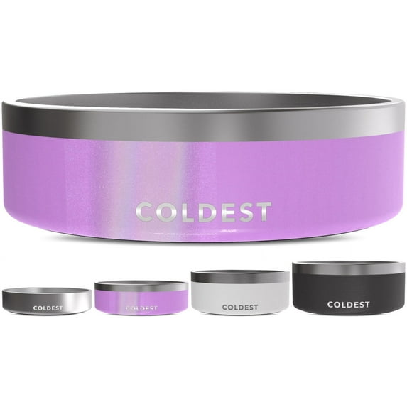 Coldest Dog Bowl - Stainless Steel Non Slip No Spill Proof Skid Metal Insulated Dog Bowls, Cats, Pet Food Water Dish Feeding for Large Medium Small Breed Dogs (42 oz, Saturn's Moon Purple Glitter)