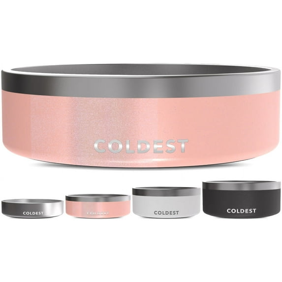 Coldest Dog Bowl - Stainless Steel Non Slip No Spill Proof Skid Metal Insulated Dog Bowls, Cats, Pet Food Water Dish Feeding for Large Medium Small Breed Dogs (42 oz, Forever Pink Glitter)