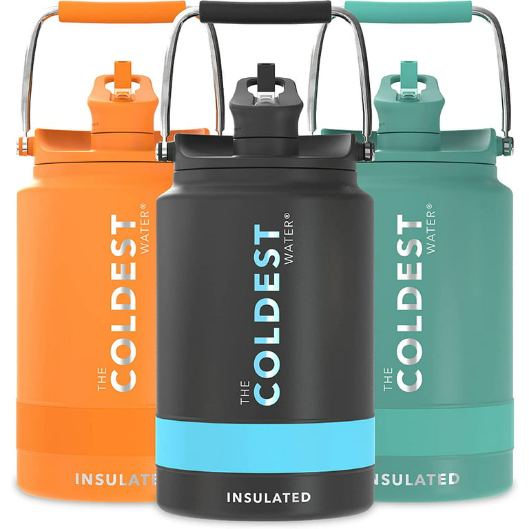 Coldest Sports Water Bottle - 128 oz (Straw Lid), Leak Proof, Vacuum  Insulated Stainless Steel, Hot Cold, Double Walled, Thermo Mug, Metal  Canteen (Gallon, Black) 