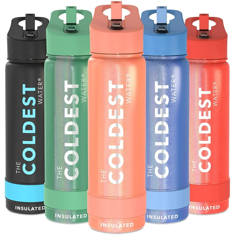 Coldest Insulated Water Bottle with Handle Lid, Leak Proof,  Insulated Modern Stainless Steel, Double Walled, Sport Thermos Bottles,  Metal Flask