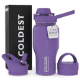 thumbnail image 1 of Coldest Sports Water Bottle - 3 Insulated Lids (Chug Lid, Straw Lid, Loop Lid ) Double Walled, Thermo Mug, Metal Canteen (26 oz, Galaxy Purple), 1 of 6