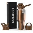 thumbnail image 1 of Coldest Sports Water Bottle - 3 Insulated Lids (Chug Lid, Straw Lid, Loop Lid ) Double Walled, Thermo Mug, Metal Canteen (36 oz, Asgardian Gold), 1 of 6