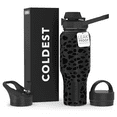 thumbnail image 1 of Coldest Sports Water Bottle - 3 Insulated Lids (Chug Lid, Straw Lid, Loop Lid ) Double Walled, Thermo Mug, Metal Canteen (36 oz, Black Leopard), 1 of 6