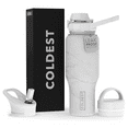thumbnail image 1 of Coldest Sports Water Bottle - 3 Insulated Lids (Chug Lid, Straw Lid, Loop Lid ) Double Walled, Thermo Mug, Metal Canteen (36 oz, Carrara Marble), 1 of 6