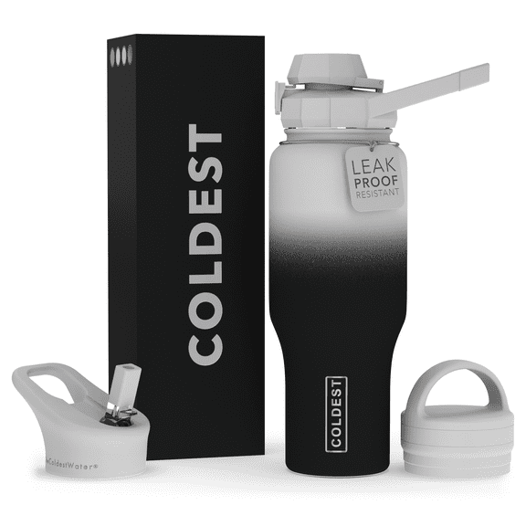 Coldest Sports Water Bottle - 3 Insulated Lids (Chug Lid, Straw Lid, Loop Lid ) Double Walled, Thermo Mug, Metal Canteen (36 oz, Hyperspace White)