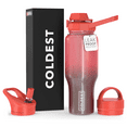 thumbnail image 1 of Coldest Sports Water Bottle - 3 Insulated Lids (Chug Lid, Straw Lid, Loop Lid ) Double Walled, Thermo Mug, Metal Canteen (36 oz, Nebula Red Glitter), 1 of 6