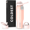 thumbnail image 1 of Coldest Sports Water Bottle - 3 Insulated Lids (Chug Lid, Straw Lid, Loop Lid ) Double Walled, Thermo Mug, Metal Canteen (46 oz, Forever Pink Glitter), 1 of 6