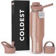 thumbnail image 1 of Coldest Sports Water Bottle - 3 Insulated Lids (Chug Lid, Straw Lid, Loop Lid ) Double Walled, Thermo Mug, Metal Canteen (46 oz, Golden Rose Glitter), 1 of 6
