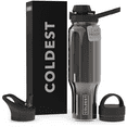 thumbnail image 1 of Coldest Sports Water Bottle - 3 Insulated Lids (Chug Lid, Straw Lid, Loop Lid ) Double Walled, Thermo Mug, Metal Canteen (46 oz, Polished Graphite), 1 of 6