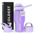 thumbnail image 1 of Coldest Sports Water Bottle - 3 Insulated Lids (Chug Lid, Straw Lid, Loop Lid ) Double Walled, Thermo Mug, Metal Canteen (26 oz, Saturn's Moon Purple Glitter), 1 of 6