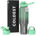 thumbnail image 1 of Coldest Sports Water Bottle - 3 Insulated Lids (Chug Lid, Straw Lid, Loop Lid ) Double Walled, Thermo Mug, Metal Canteen (46 oz, Milky Way Green Glitter), 1 of 6