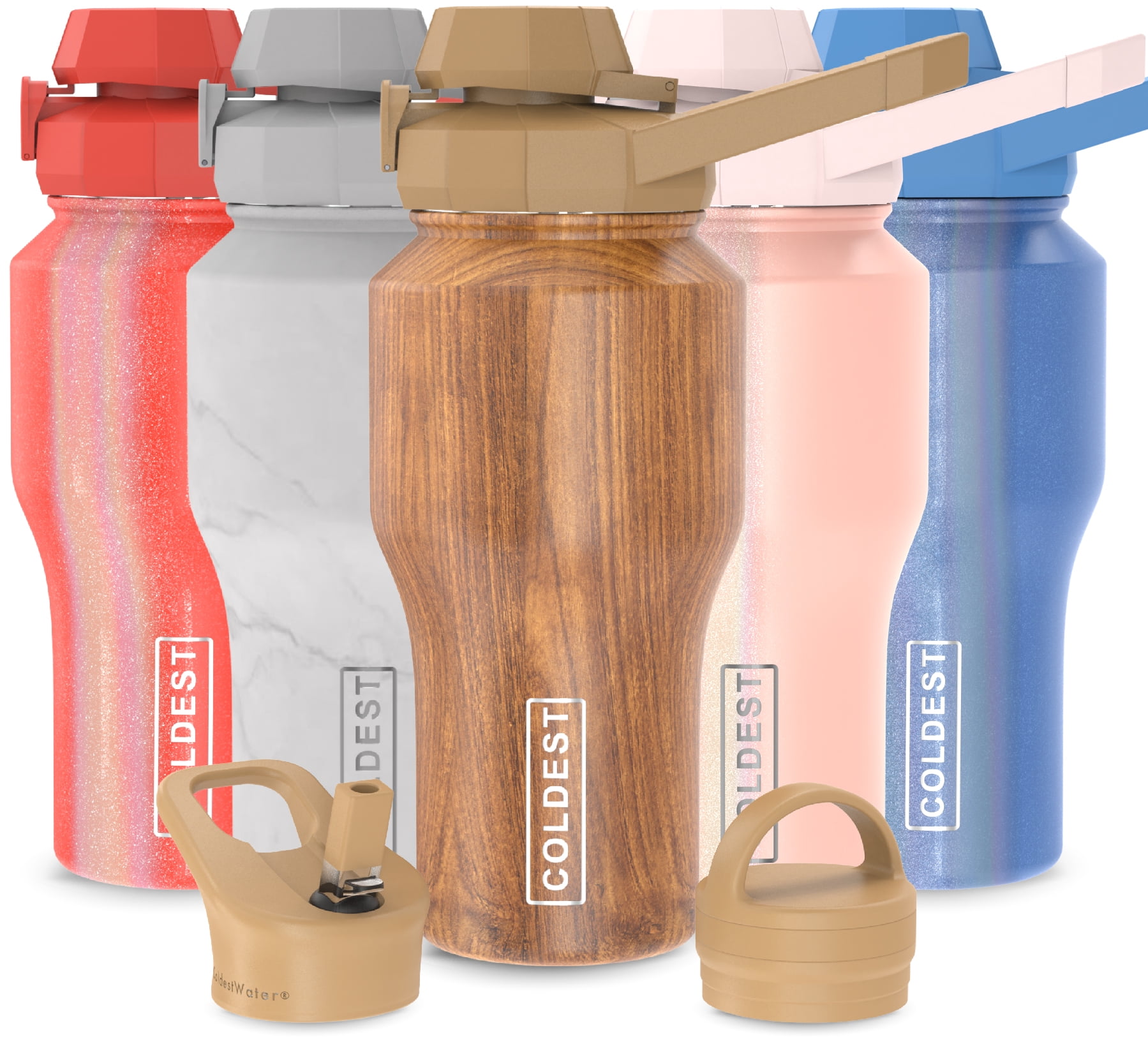 Coldest Sports Water Bottle - 3 Insulated Lids (Chug Lid, Straw