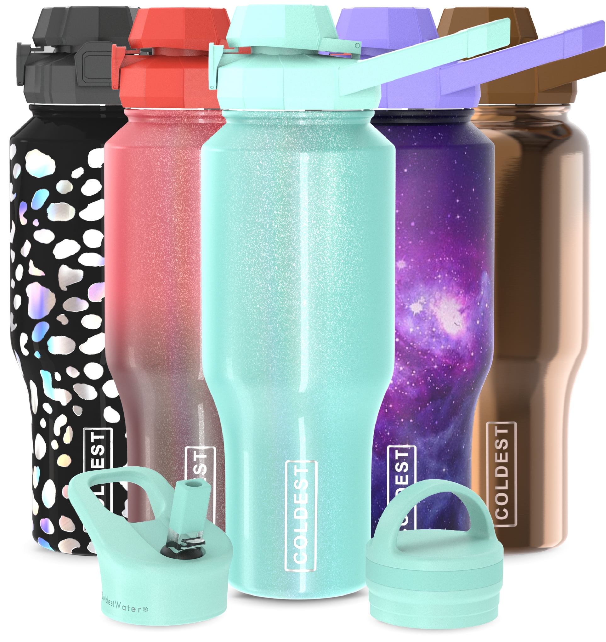 Coldest Sports Water Bottle - 3 Insulated Lids (Chug Lid, Straw Lid, Loop Lid ) Double Walled, Thermo Mug, Metal Canteen (46 oz, Bellatrix Pink