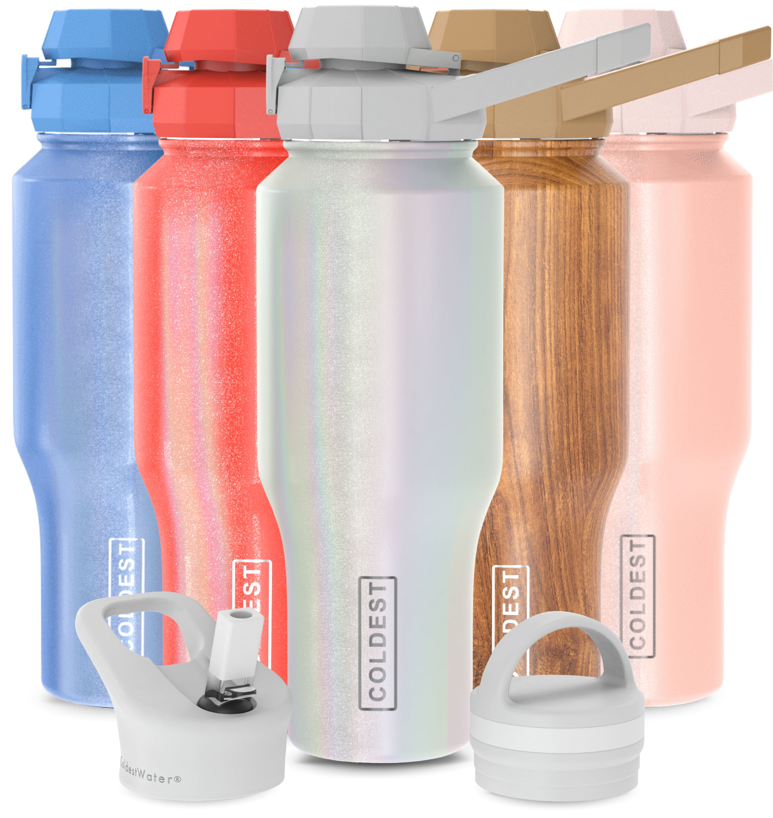 Coldest Sports Water Bottle 3 Insulated Lids (Chug Lid, Straw Lid