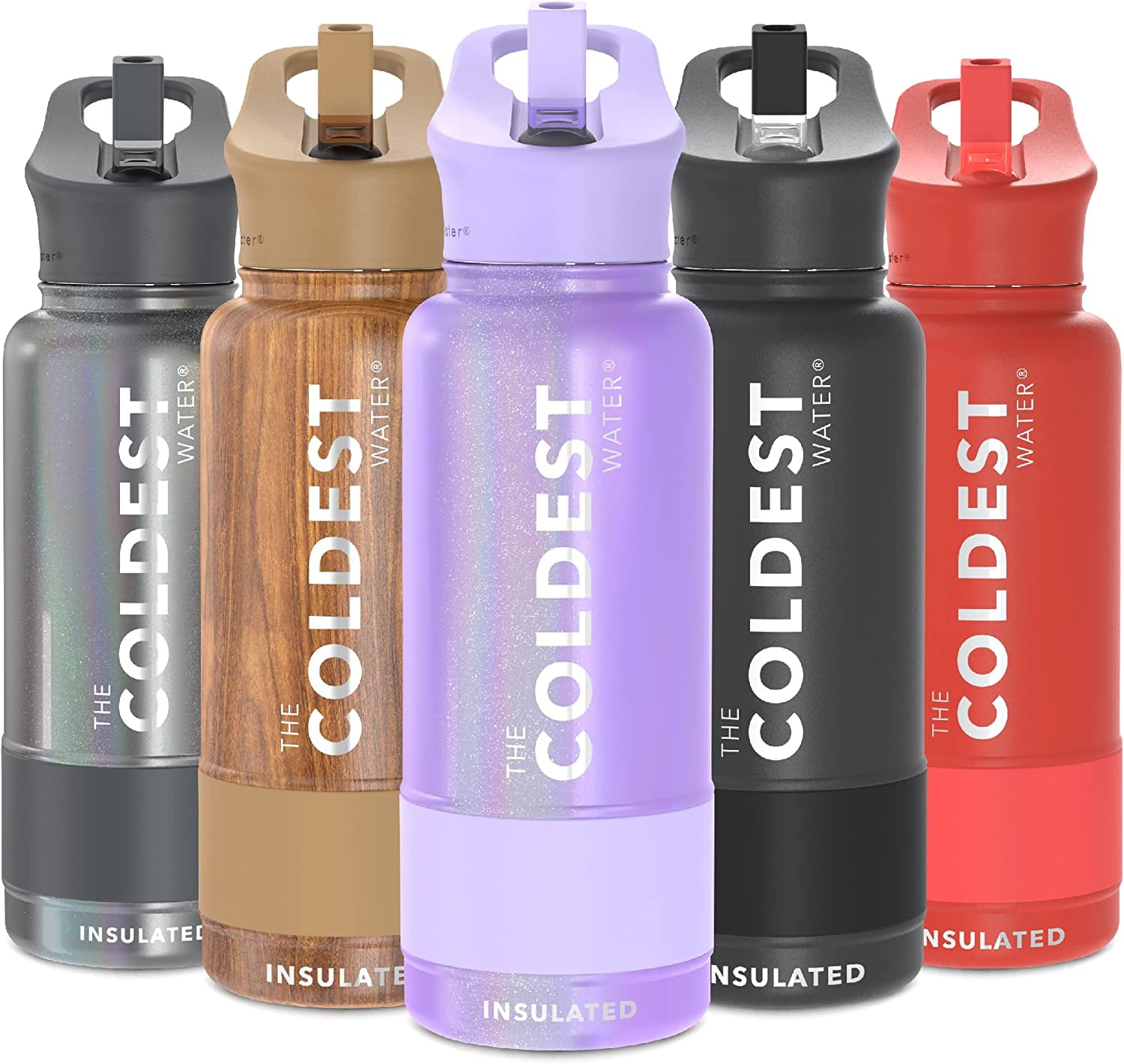Gymreapers Insulated Water Bottle - Stainless Steel 32 oz, 3 Lids (Straw, Chug, Canteen), Double Walled Vacuum Insulation, Thermo Mug Cold Hot 