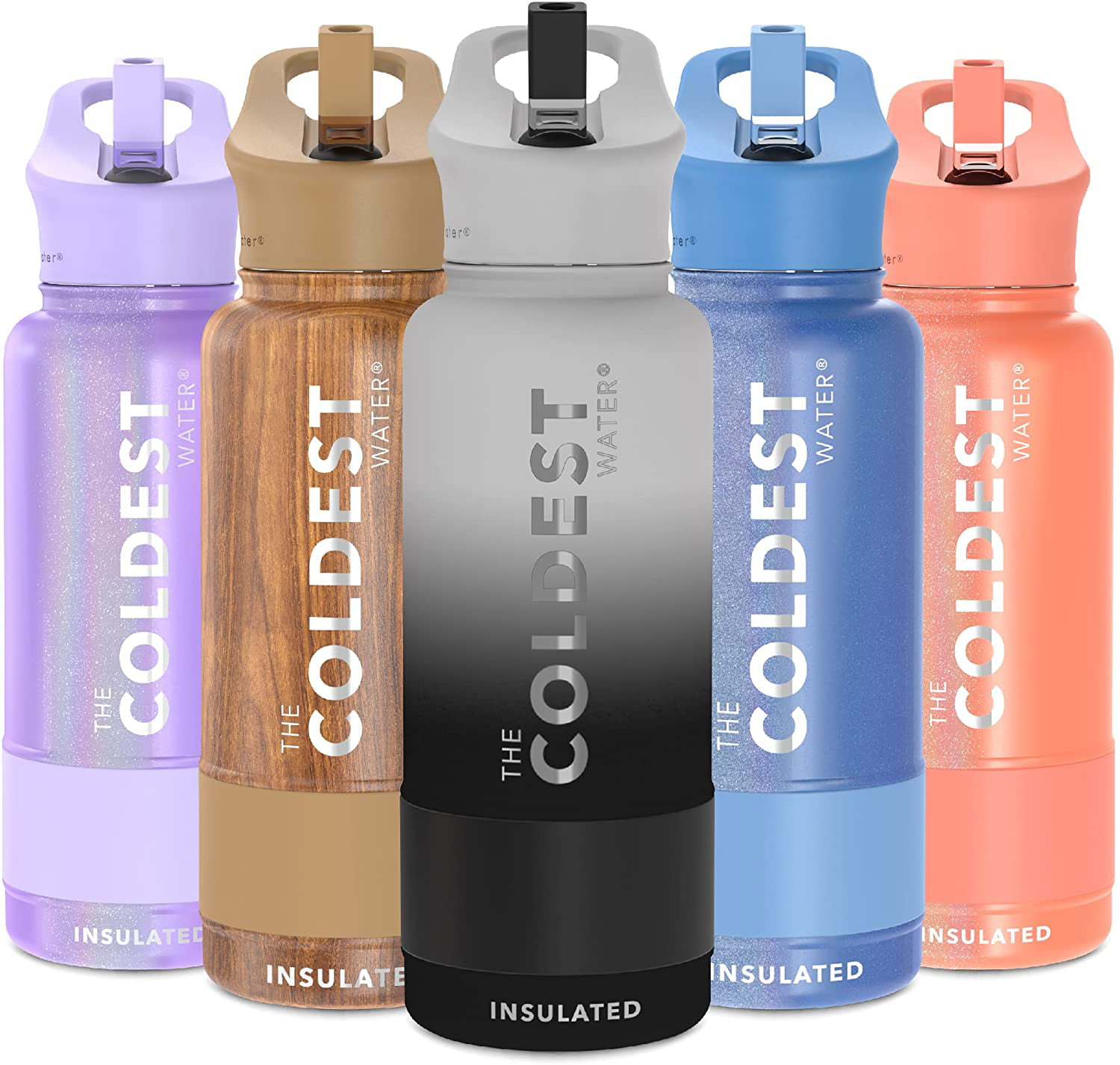 Coldest Sports Water Bottle - Straw Lid Bottle with Handle Leak Proof, Vacuum Insulated Stainless Steel, Double Walled, Thermo Mug, Metal | Rose
