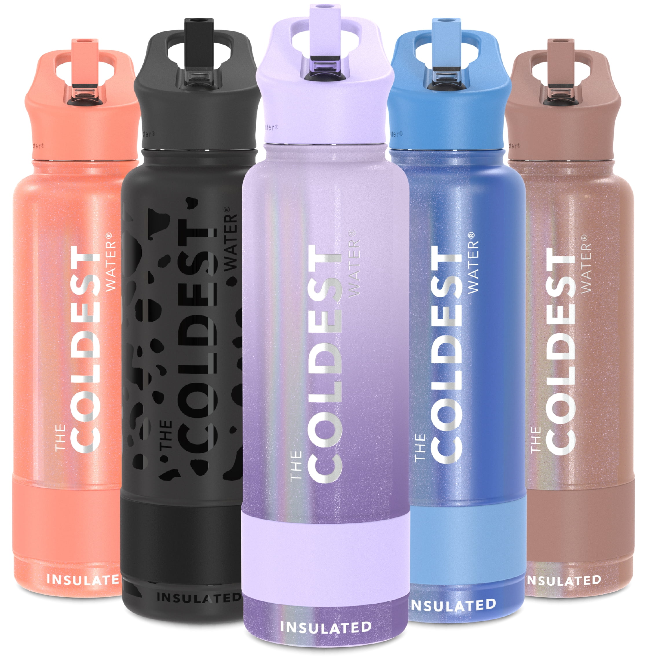 Coldest Sports Water Bottle with Straw Lid Vacuum Insulated Stainless Steel Metal Thermos Bottles Reusable Leak Proof Flask for Sports Gym 40 oz, Pin