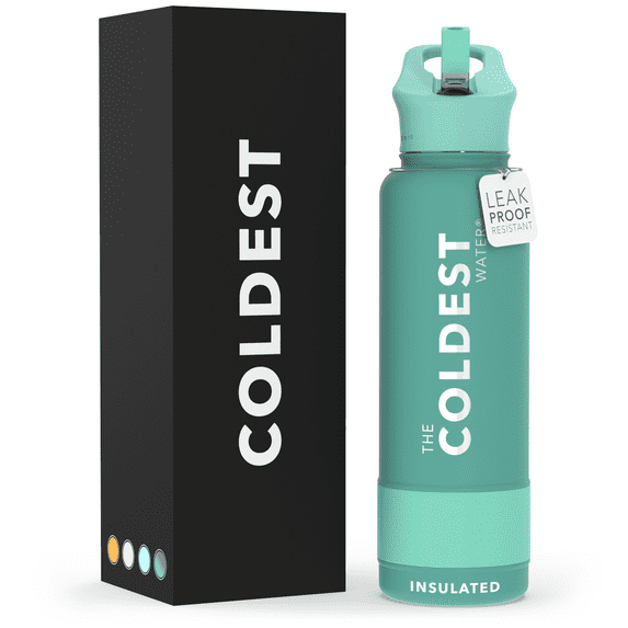 Coldest Sports Water Bottle - 40 oz (Straw Lid), Leak Proof, Vacuum Insulated Stainless Steel, Hot Cold, Double Walled, Thermo Mug, Metal Canteen (40 oz, Terraform Green)