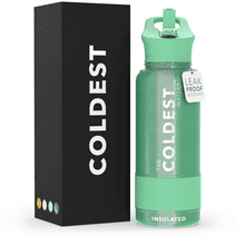 Coldest Sports Water Bottle with Straw Lid Vacuum Insulated Stainless Steel Bottles Reusable Leak Proof Flask for Sports (32 oz, Green Aurora Glitter)