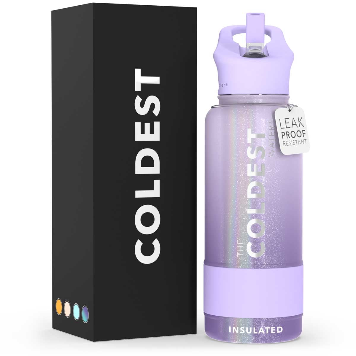 32oz Purple Ombre Glitter Insulated Stainless Steel Water Bottle with Straw Lid