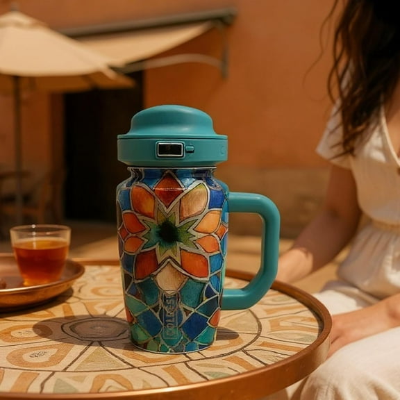 Coldest Tumbler with Handle & Coffee Lid - Spill Proof Tumbler (3 Lids) - Stainless Steel Insulated Leakproof Tumblers for Women & Men - Cup Holder Friendly - 15 oz (Ghosts)