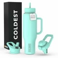 thumbnail image 1 of Coldest Tumbler with Handle and Straw Lid, 3 Lids Insulated Reusable Stainless Steel Water Bottle Travel Mug Gifts for Women Him Her, Limitless Collection (46 oz, Mint Green), 1 of 8